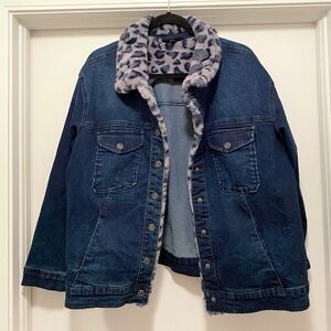 Y2K Faux Fur lined denim jacket women’s size 1X animal print cheetah girls core